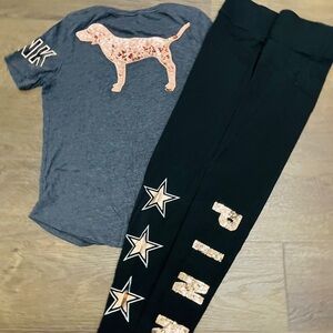 PINK Victoria's Secret bling dog tshirt/leggings outfit set S/M